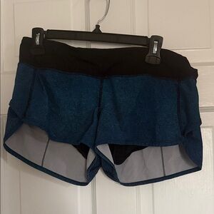 lululemon athletica Teal-Blue Layered Running Shorts with Black Waistband